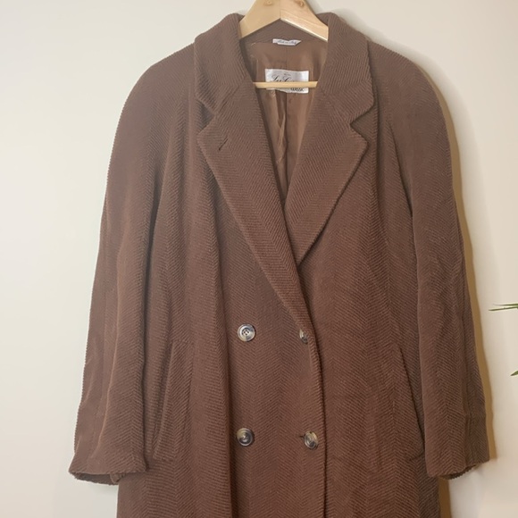 Les Copains || Brown Vintage Made in Italy Wool Textured Herringbone Coat L/XL - Picture 5 of 17